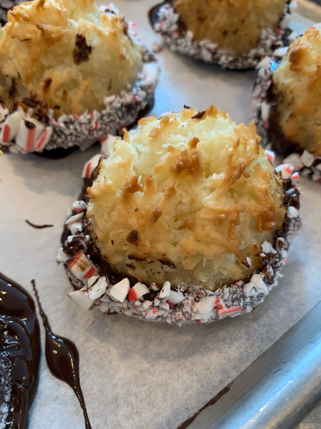 Chocolate Candy Cane Dipped Coconut Macaroon (gluten-free)