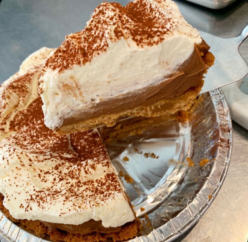 Chocolate Cream Pie with Peanut Butter Cookie Crust (slice)