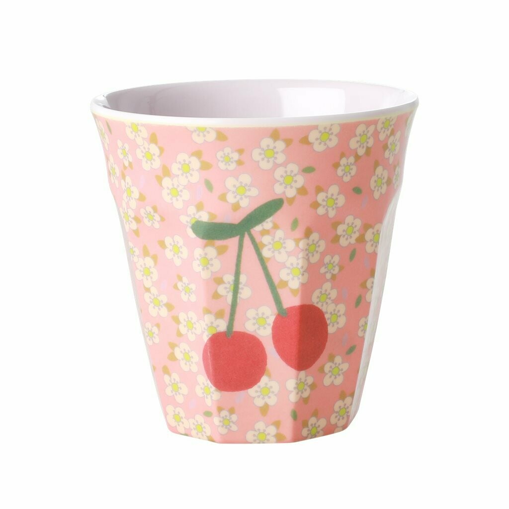 Medium melamine cup - flowers and cherry print