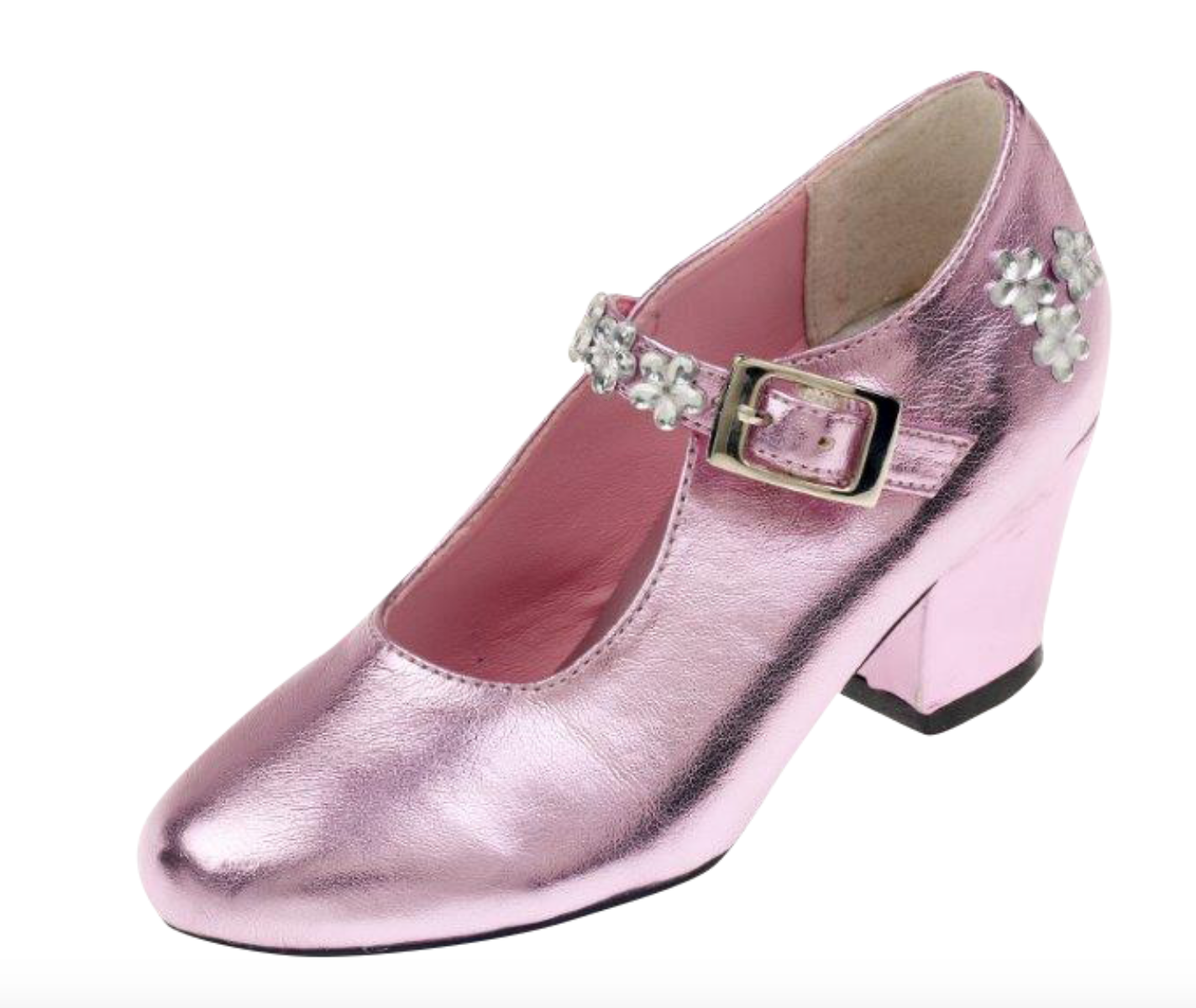Schoenen roze metallic, hoge hak, mt 30