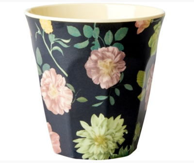 Medium melamine cup - dark rose print