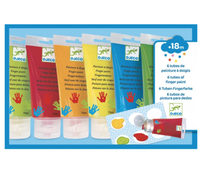 Doos met 6 tubes vingerverf