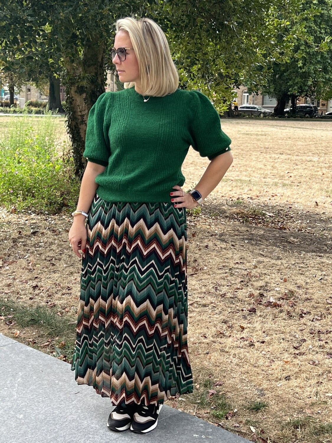 Green printed skirt
