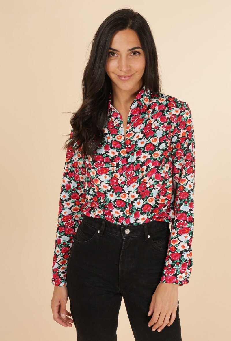 Flower print blouse  on black background