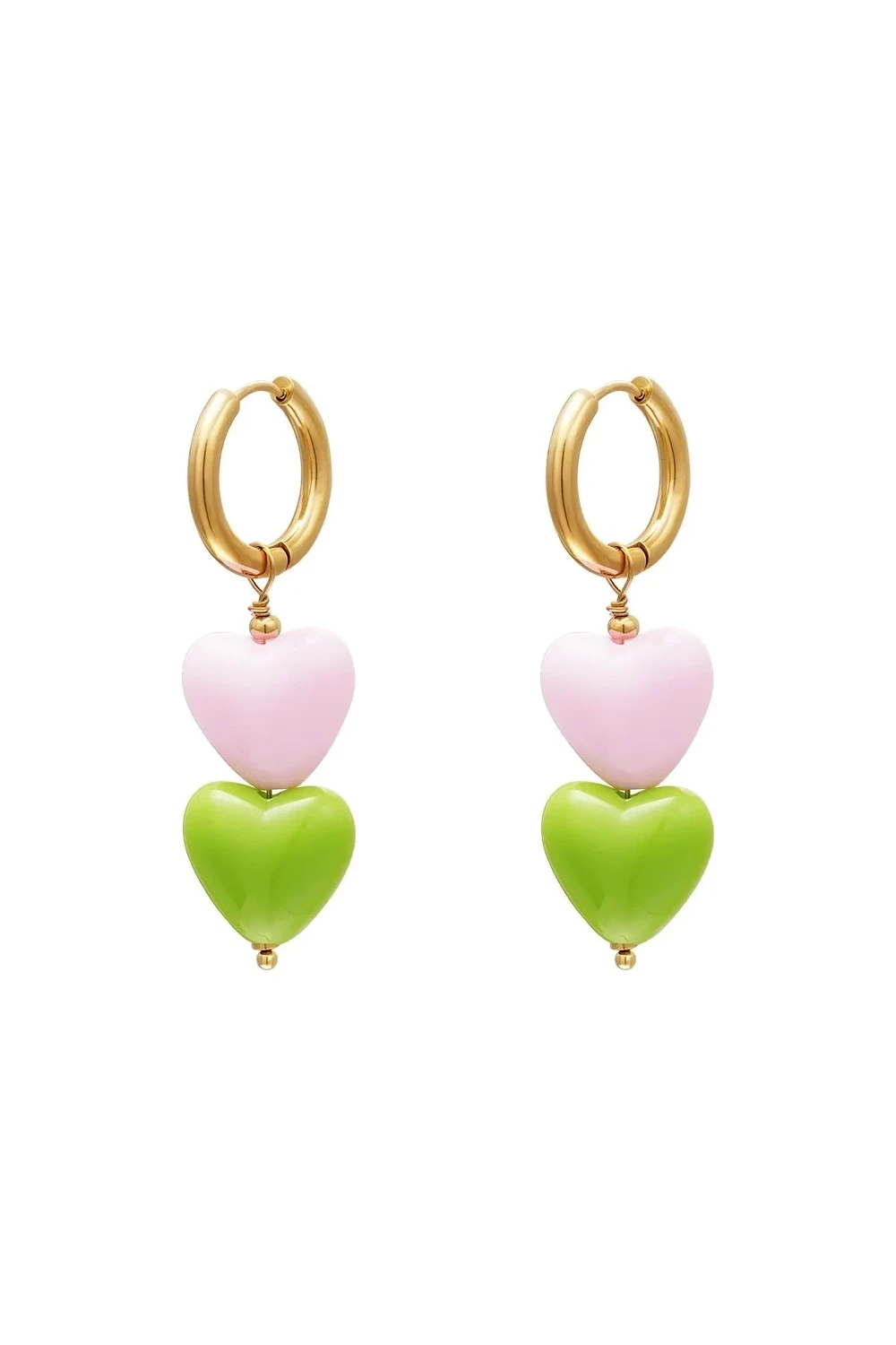 Roze groene  hartjes oorbellen