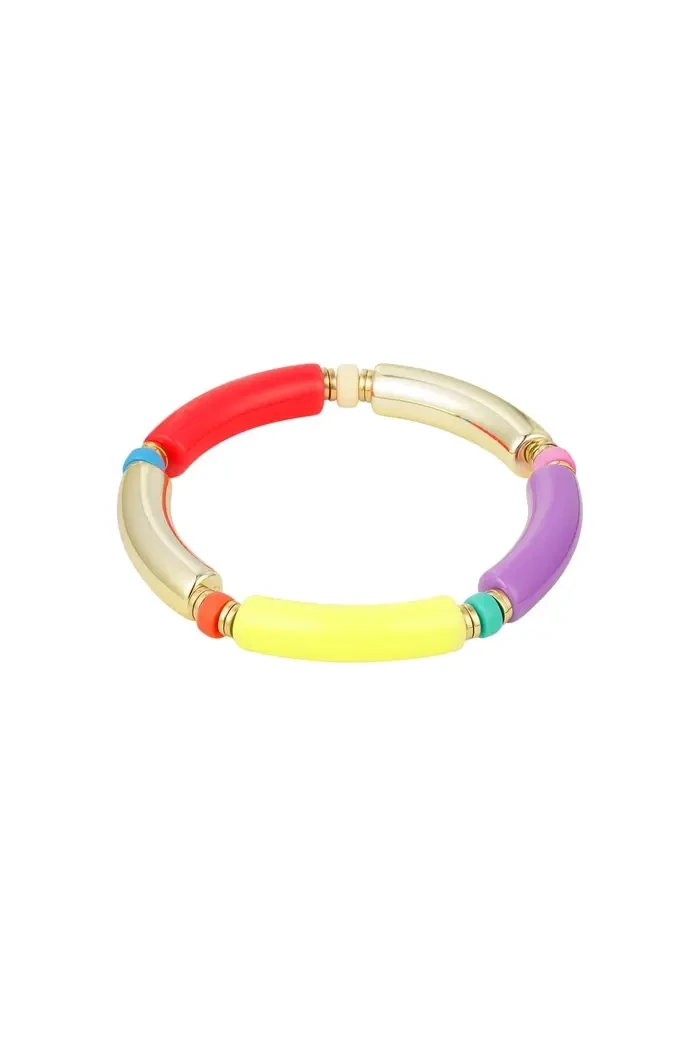 Rood/paars/geel/gouden Tube armband