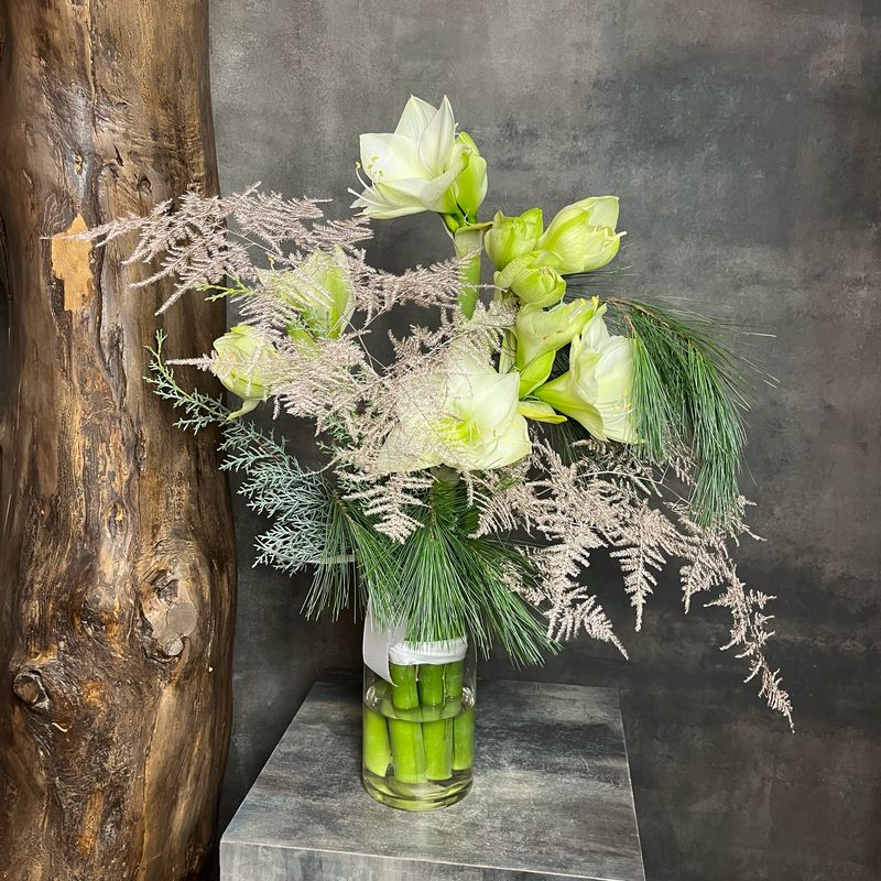 Букет с амариллисом и аспарагусом 