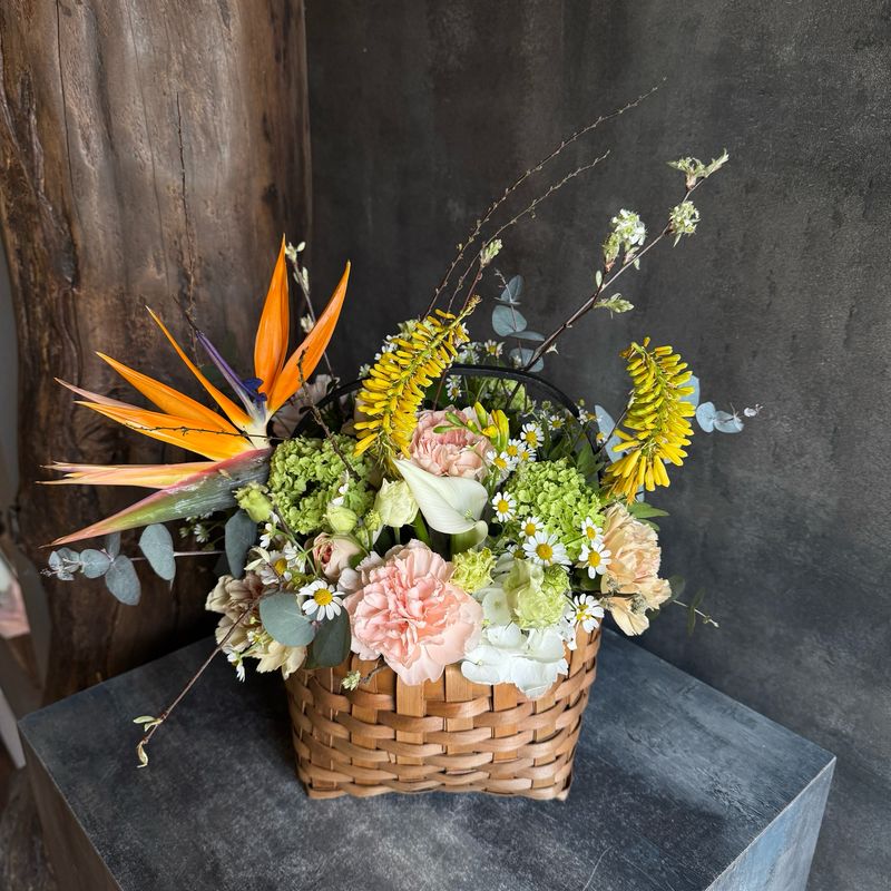 Композиция из вибурнума, книфофии и стрелиции