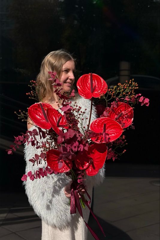 Anthurium and Eucalyptus Bouquet