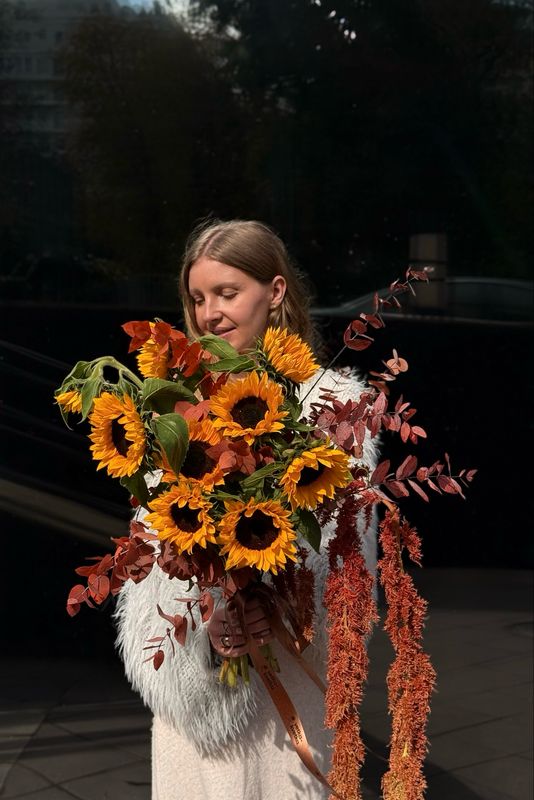 Sunflower and Amaranth Bouquet (orange-burgundy)
