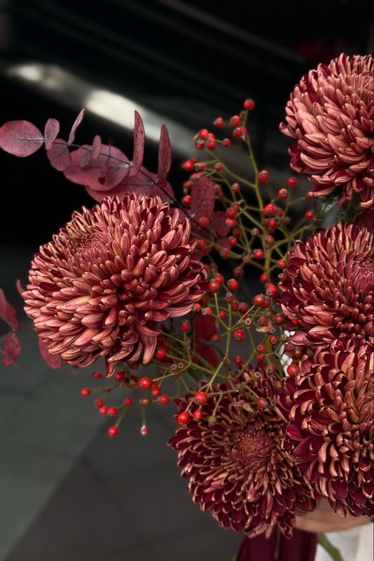 Chrysanthemum and Rosehip Bouquet