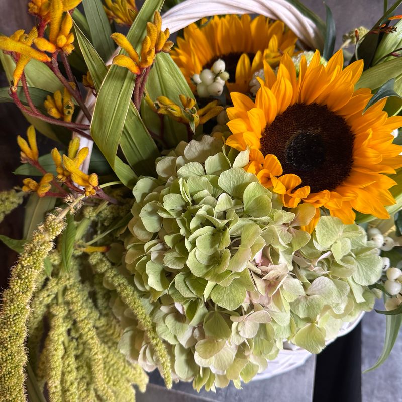 Sunflower, Hydrangea and Amaranth Composition
