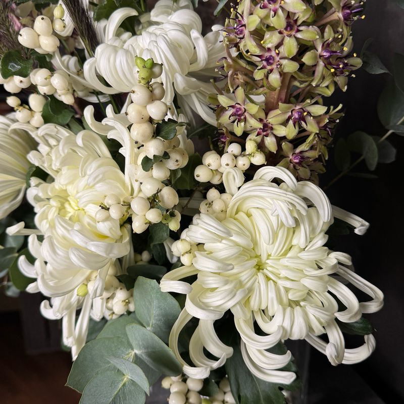 Chrysanthemum, Snowberry and Eucalyptus Bouquet