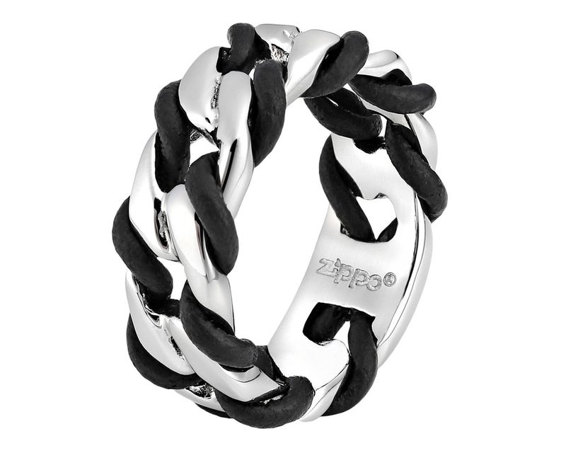 Zippo Steel & Leather Ring - 58 Zippo Steel & Leather Ring - 58