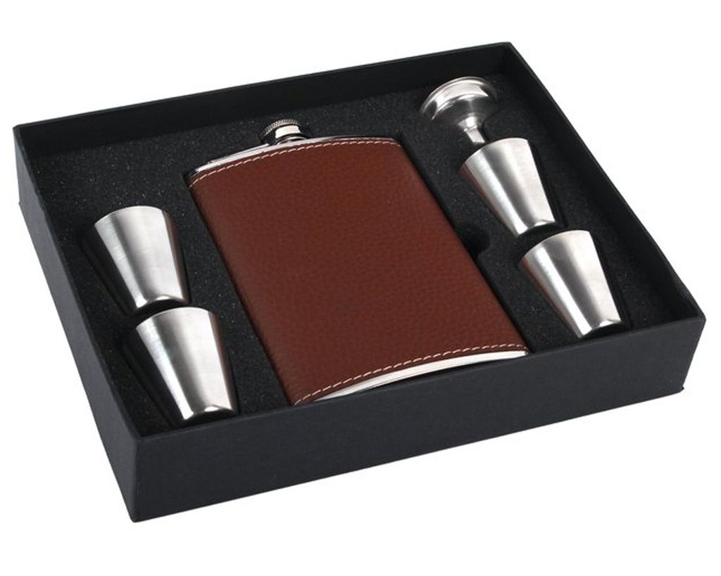 Zakfles Set Leder Bruin 8oz Zakfles Set Leder Bruin 8oz