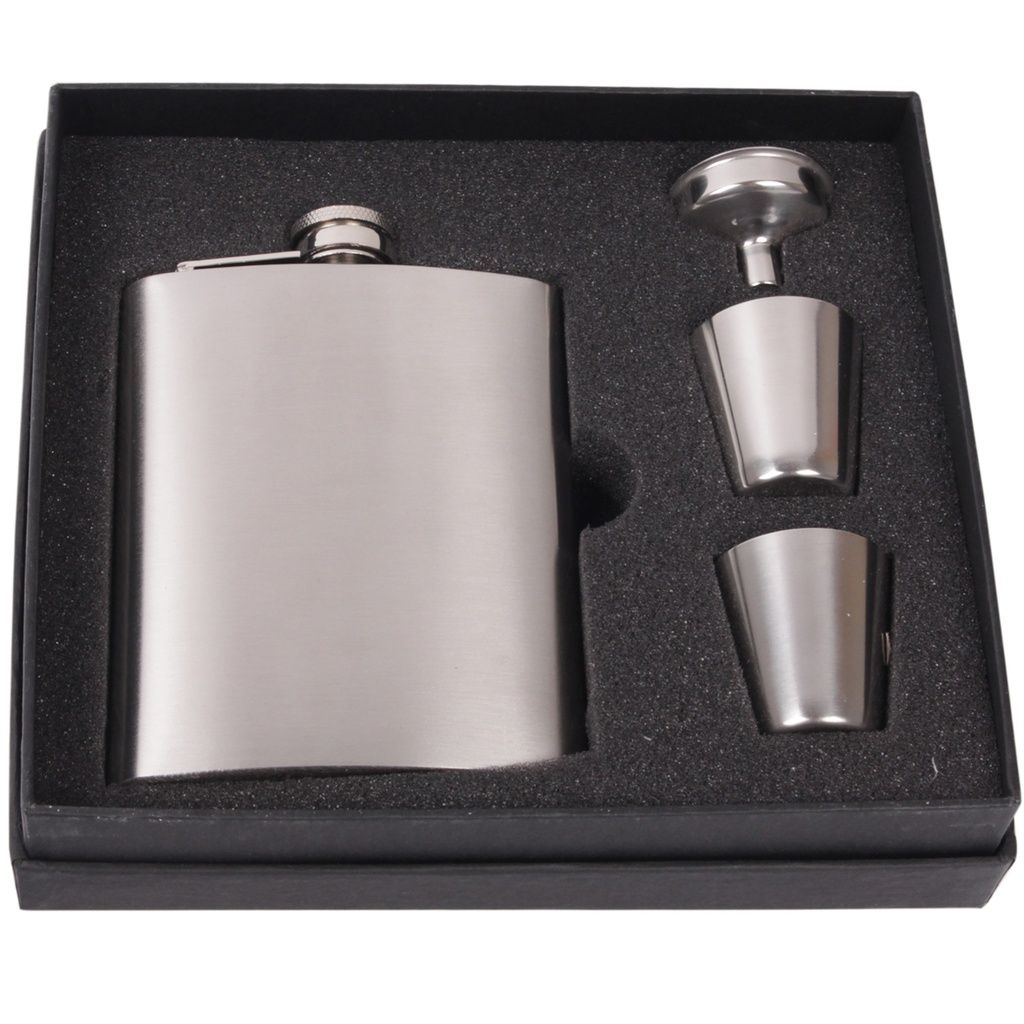 Zakfles Set 7oz + Beker Chrome Brush Zakfles Set 7oz + Beker Chrome Brush