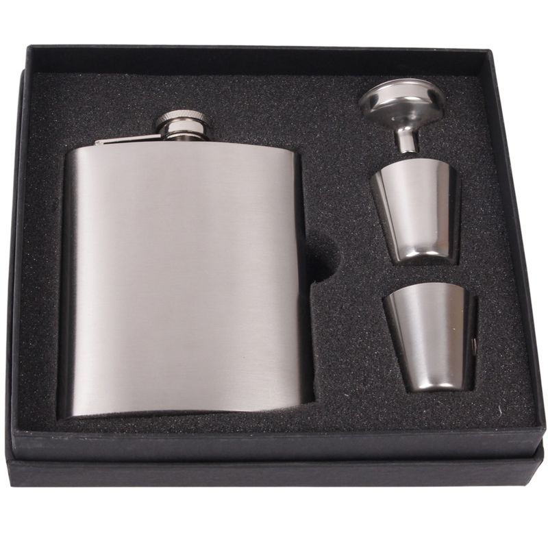 Zakfles Set 7oz + Beker Chrome Brush Zakfles Set 7oz + Beker Chrome Brush