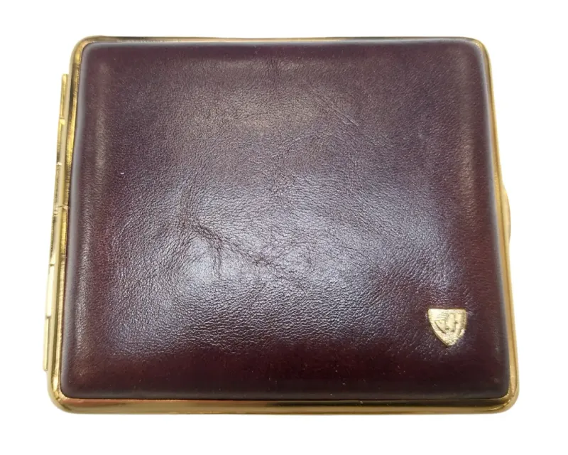 Etui Sigaret VH 520 Leder Goud Bruin 18ks
