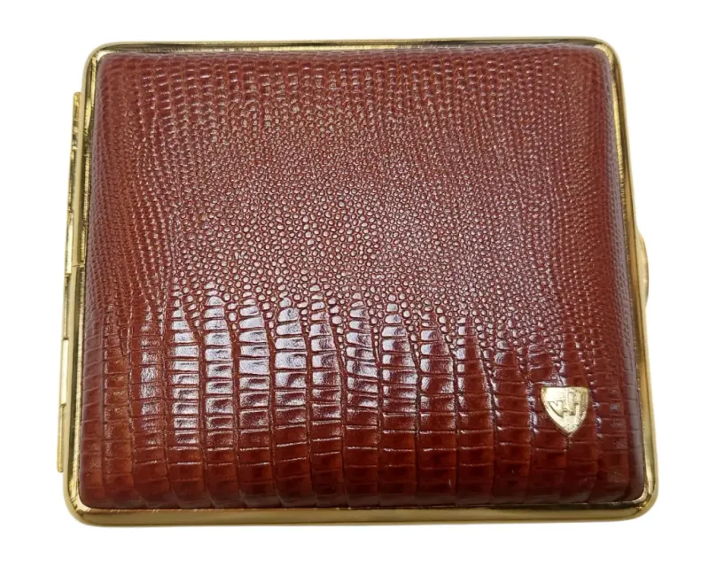 Etui Sigaret VH 520 Leder Goud Lezard Bruin 18ks
