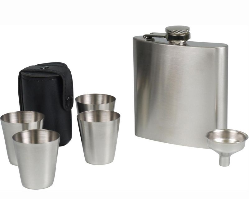 Zakfles Chrome Satijn + 2 Bekers & Funnel - 6oz Zakfles Chrome Satijn + 2 Bekers & Funnel - 6oz