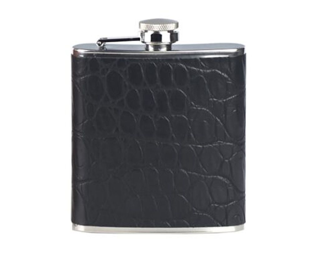 Zakfles Lubinski Croco Zwart met Trechter 6oz Zakfles Lubinski Croco Zwart met Trechter 6oz