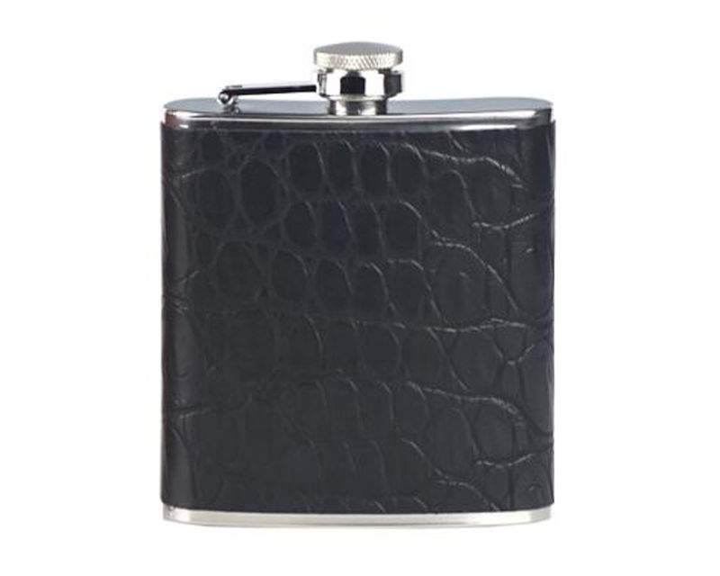 Zakfles Lubinski Croco Zwart met Trechter 6oz Zakfles Lubinski Croco Zwart met Trechter 6oz