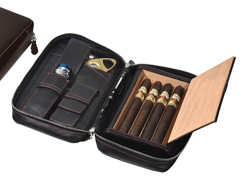 Cigar Pouch Lubinski Leather Combi Black 5 Cigars Cigar Pouch Lubinski Leather Combi Black 5 Cigars