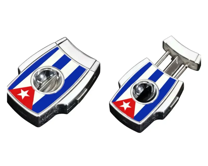 Cigar Cutter Metal Leather with Cuban Flag V-Cut Cigar Cutter Metal Leather with Cuban Flag V-Cut