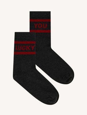 By Bar lucky sparkle dark grey socks wine