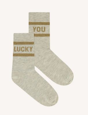 By Bar lucky sparkle grey socks gold