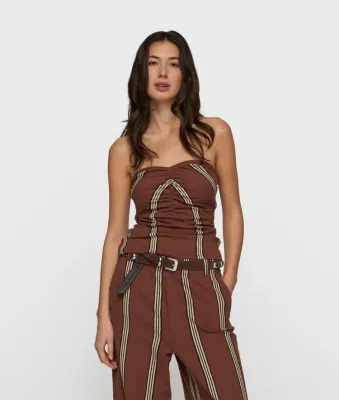 10 Days strapless top deep brown stripes