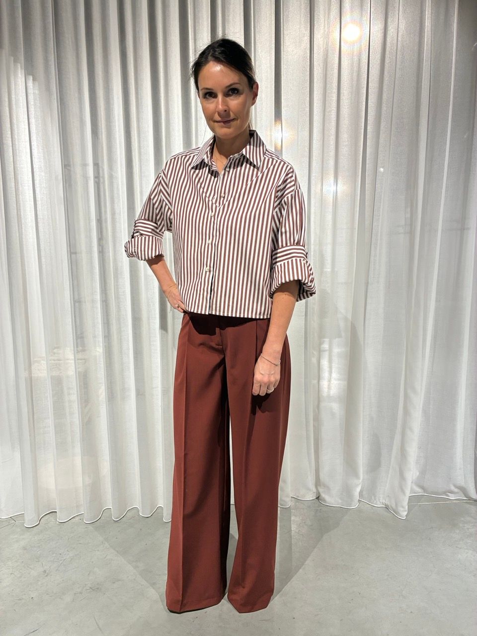 March 23 blouse Toronto poplin stripes lipstick