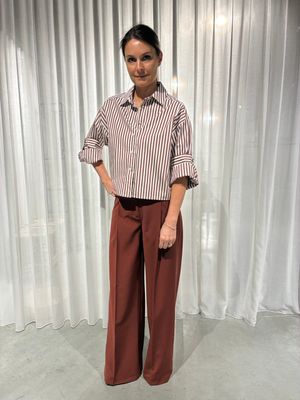 March 23 blouse Toronto poplin stripes lipstick