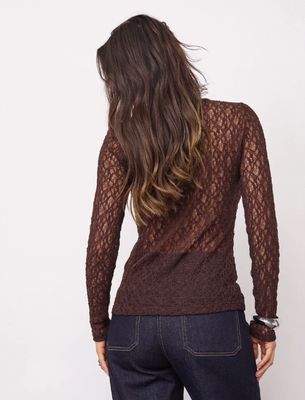 Co Couture transparante donkerbruine kanten top