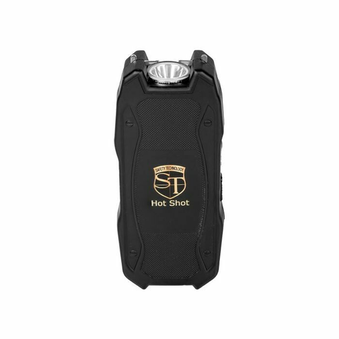 Hot Shot stun gun with flashlight and Battery Meter Black