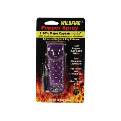 Wildfire 1.4% MC 1/2 oz with rhinestone leatherette holster and quick release keychain