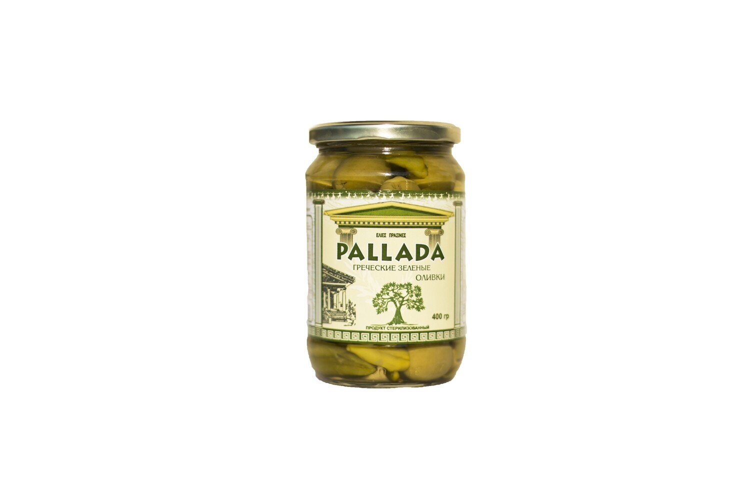 Оливки греческие "PALLADA" без косточки в рассоле, 0,900 кг, калибр 91-100