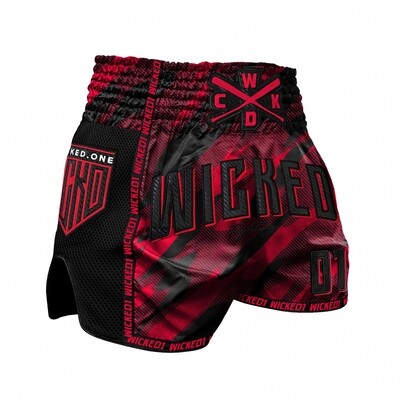 WICKED01 MUAY THAI SHORT OFFENSIVE RED & BLACK