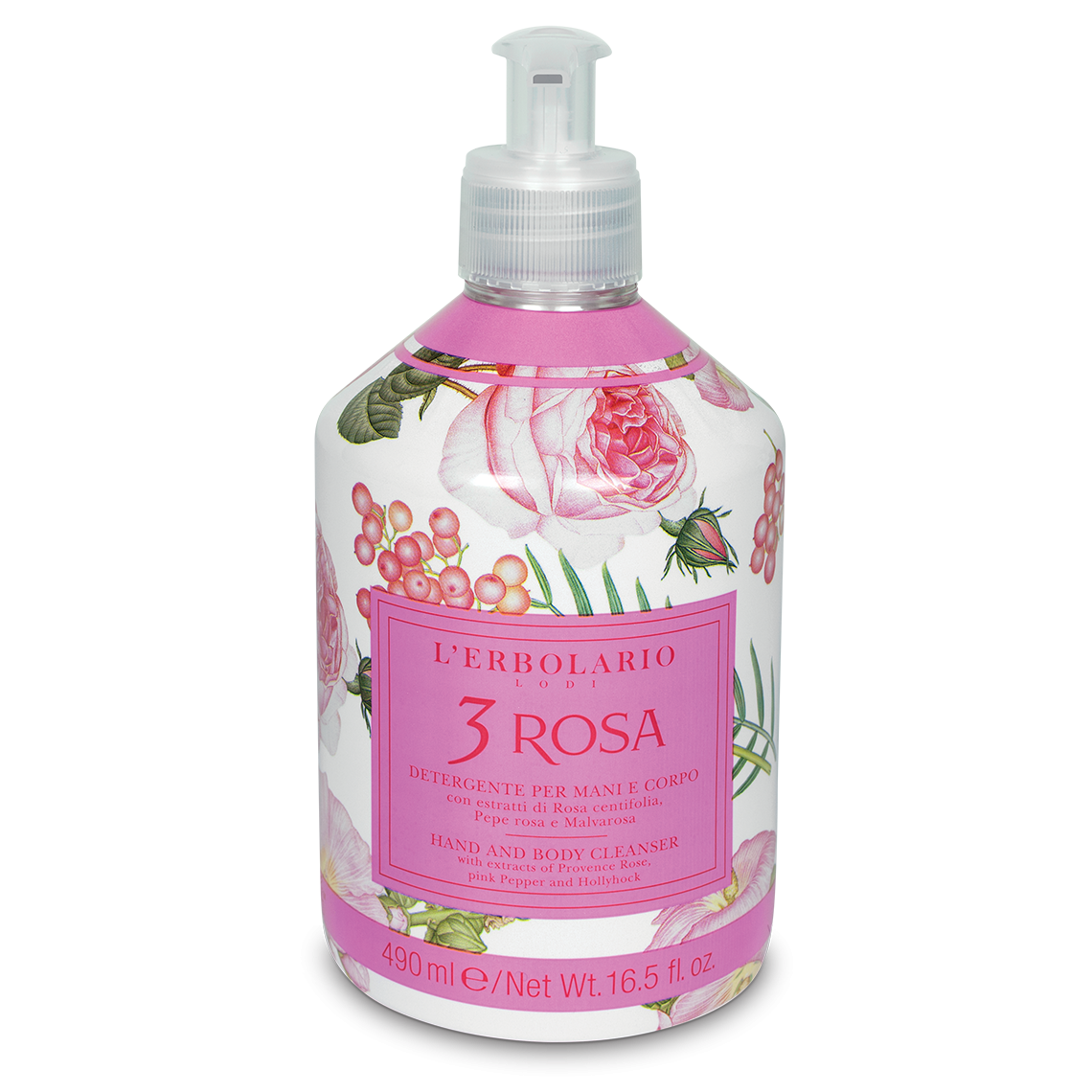 L'Erbolario - Detergente Mani e Corpo 3 Rosa - 490 ml