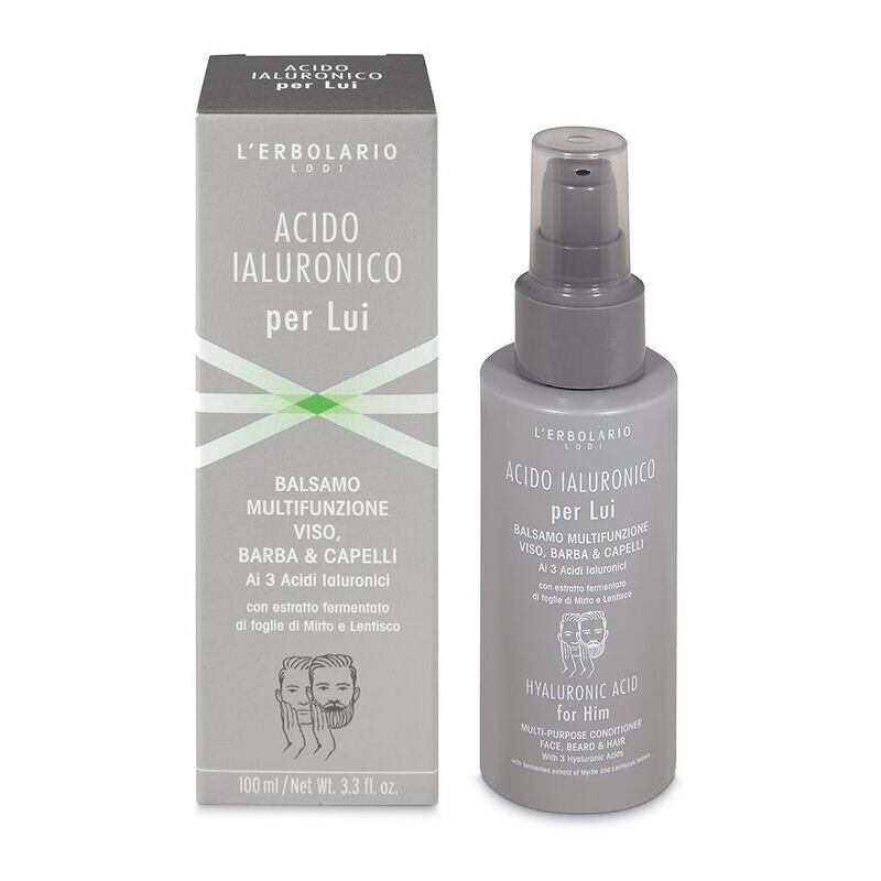 Acido Ialuronico per Lui -  Balsamo Multifunzione Viso, Barba & Capelli ai tre Acidi Ialuronici  100 ml.