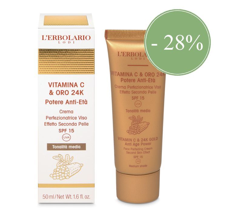 ERBOSCONTO - Vitamina C & Oro 24K - Crema Perfezionatrice Viso tonalità media - 50 ml