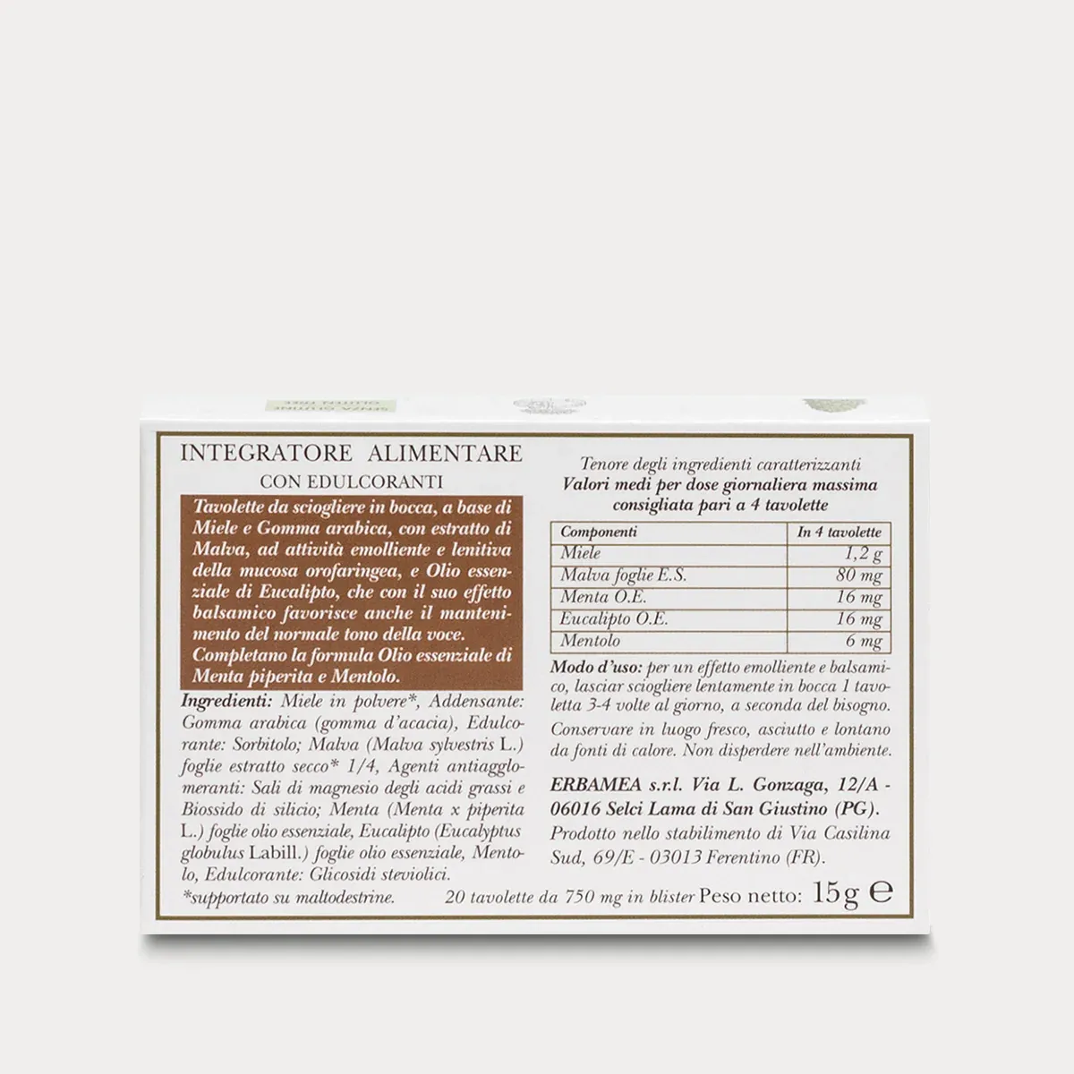 ERBAMEA - BALSAMIA Tavolette Balsamiche - Formato: 20 tavolette