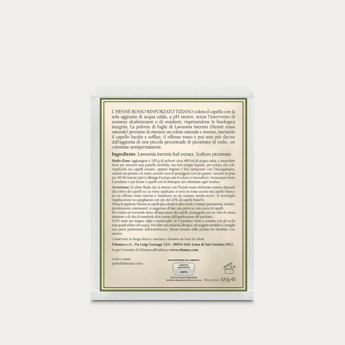 ERBAMEA - Hennè Rosso Rinforzato Tiziano - 100 g.