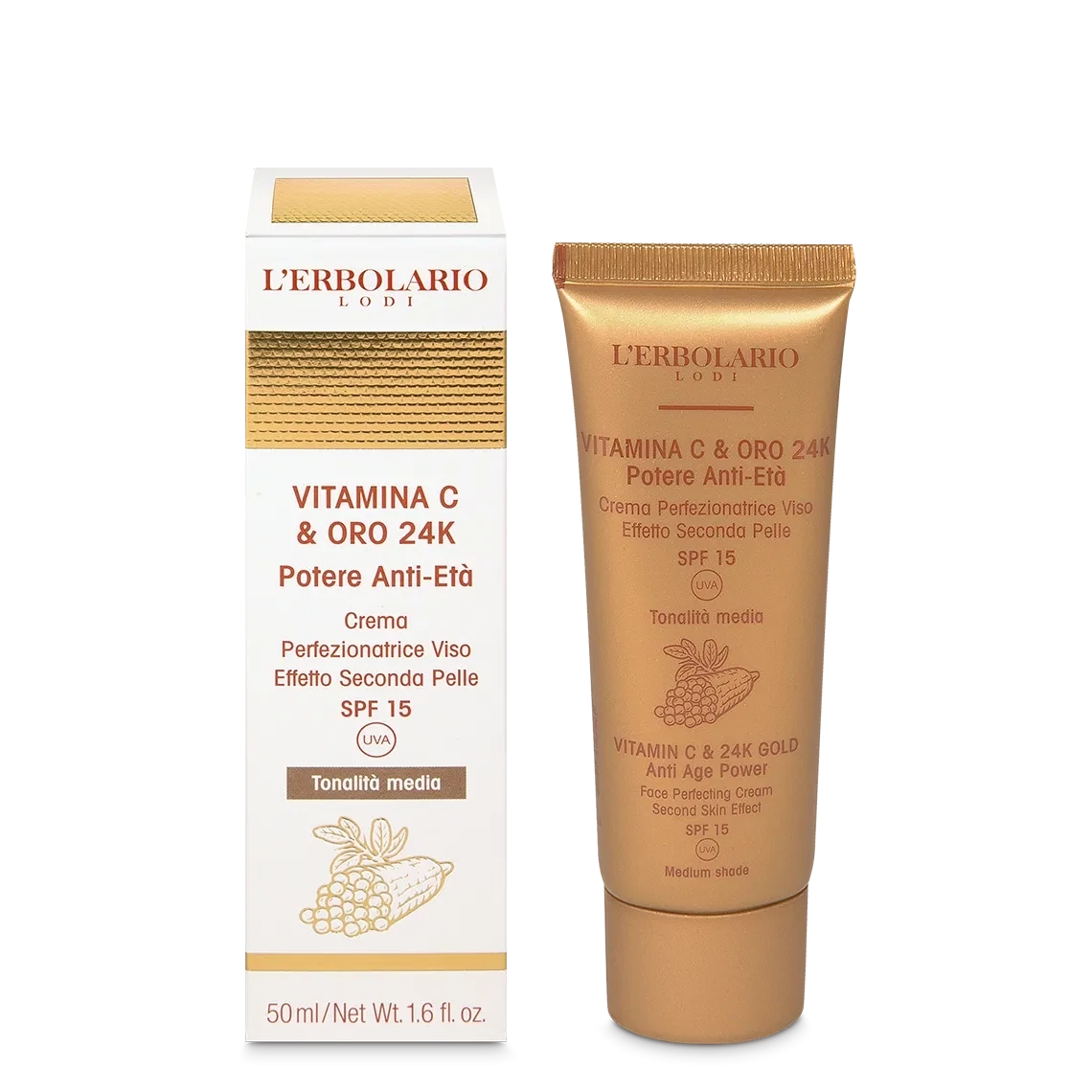 Vitamina C & Oro 24K Crema Perfezionatrice Viso tonalità media 50 ml Vitamina C & Oro 24K Crema Perfezionatrice Viso tonalità media 50 ml