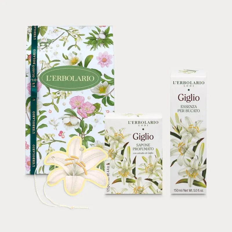 Giglio - Confezione regalo Casa - Essenza per Bucato 150 ml;  Sapone Profumato 125 g; Fiore Profumato Multiuso