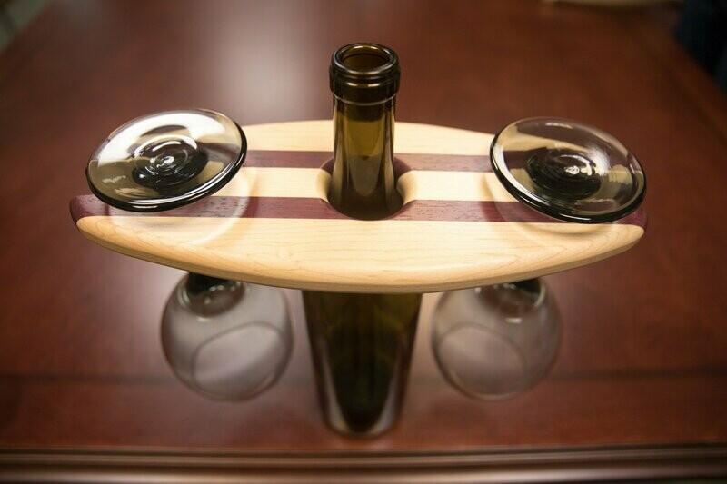 Wine Bottle Glass Holder - Maple & Purple Heart