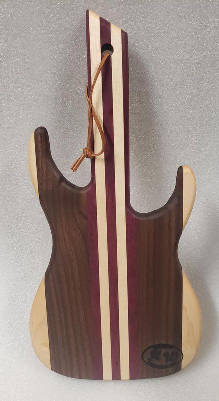 Guitar Cutting Board - Face Grain (Maple, Purpleheart, & Walnut)