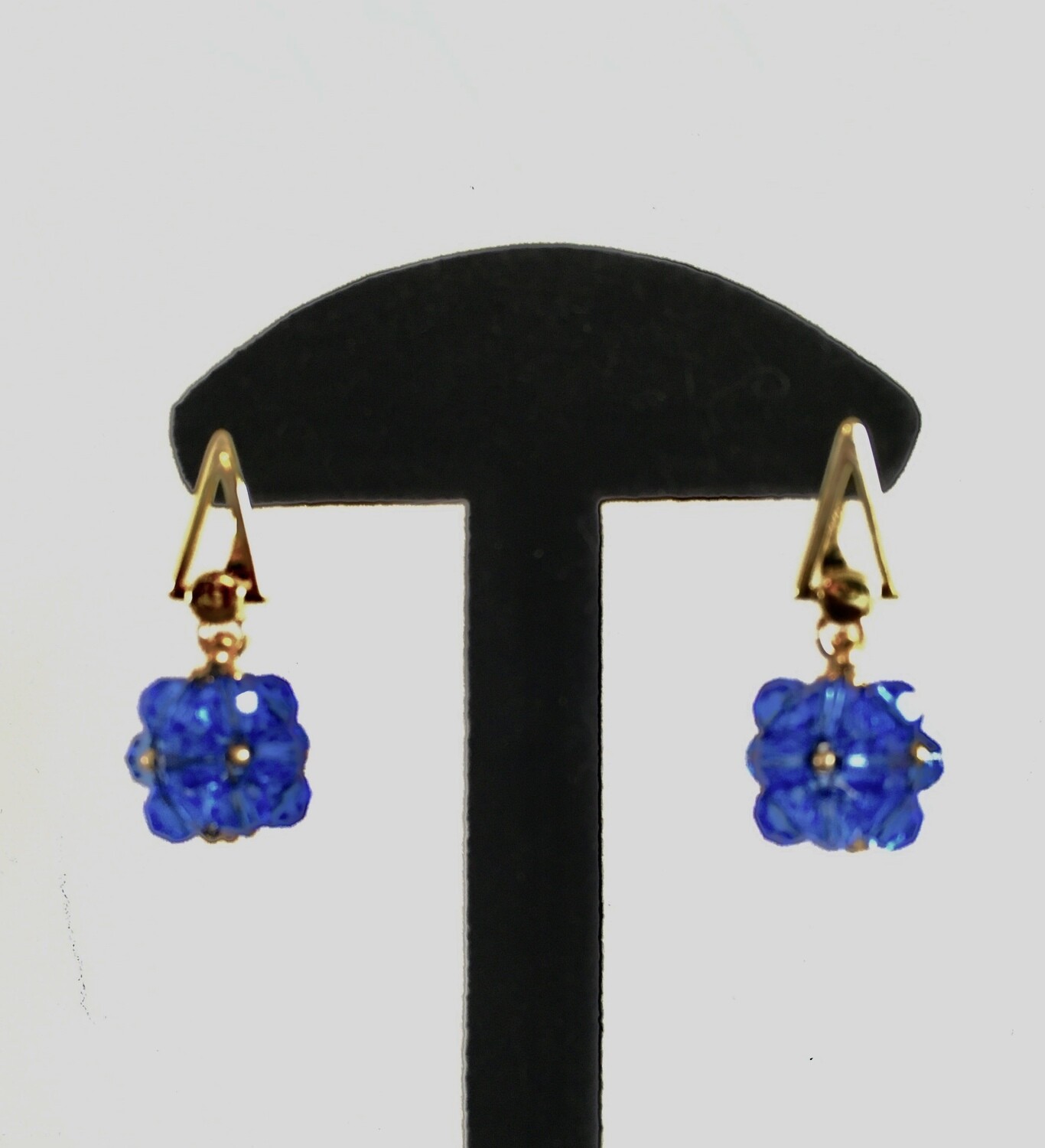 Blue beaded ball earrings