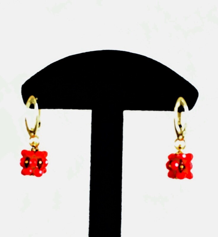 Short red beaded ball earrings