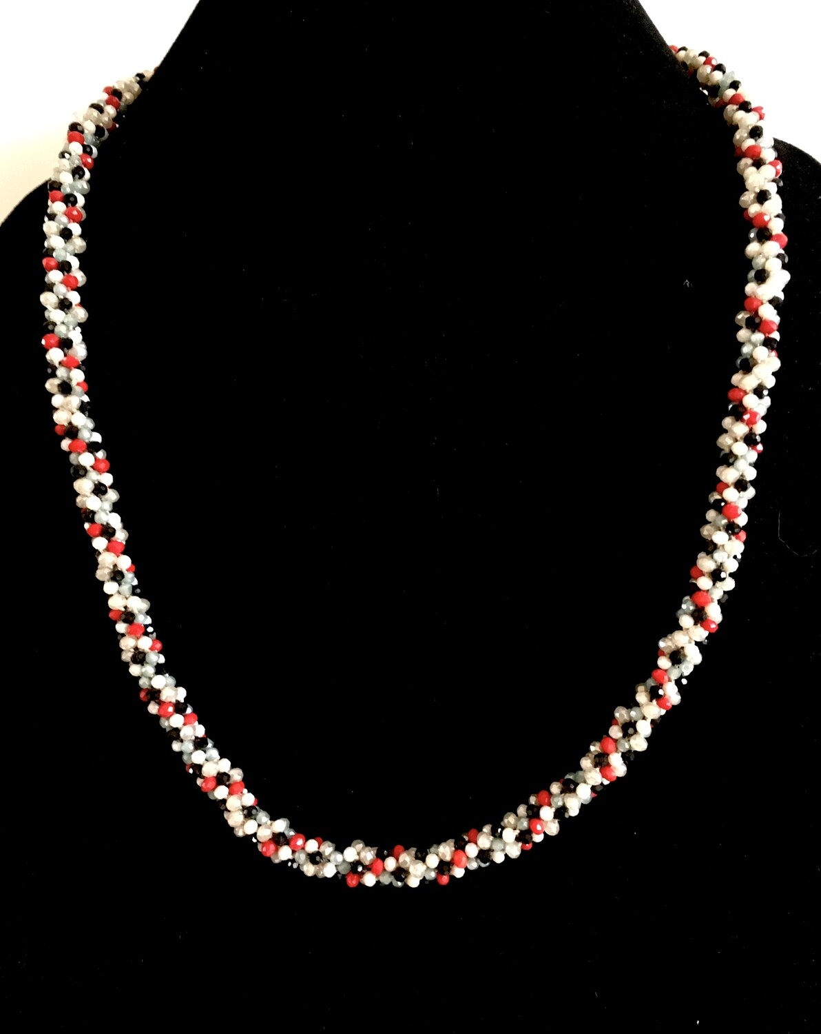 White,red and black Kumihumo necklace